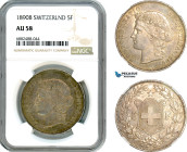 Switzerland, Bern, 5 Francs 1890 B, Silver, Dav-392, Divo 116, Old cabinet toning, NGC AU58
