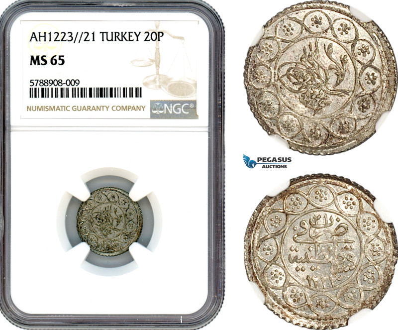 Turkey, Ottoman Empire, Mahmud II, 20 Para AH1223//21, Kostantiniye Mint, Silver...