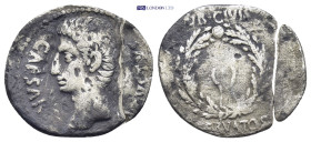 Augustus (27 BC-AD 14). AR denarius (19mm, 3.39 gm, 7h). Uncertain mint in Spain, possibly Colonia Patricia, ca. 19 BC. CAESAR-AVGVSTVS, bare head of ...
