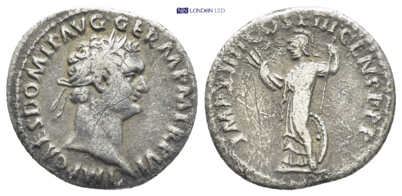 Domitian, 81-96 A.D. Denarius, (20mm, 2.9 g) 90-91 A.D. Rome. Laureate head r. R...
