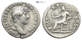 Hadrian, 117 - 138 ADSilver Denarius, Rome Mint, (18mm, 3.0 g) Obverse: IMP CAESAR TRAIAN HADRIANVS AVG, Laureate head of Hadrian right.Reverse: P M T...