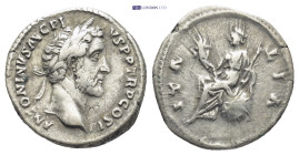 Antoninus Pius AR Denarius. (17mm, 3.29 g) Rome AD 140-143. M ANTONINVS AVG PIVS P P TR P COS III, laureate head right / ITALIA, Italia seated left on...
