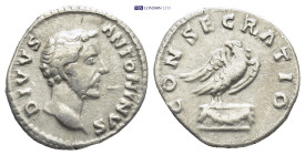 Antoninus Pius, 138-161 AD. Silver Denarius (17mm, 3.2 g). Rome, AD 161. Issued under Marcus Aurelius and Lucius Verus in honor of Divus Antoninus Piu...