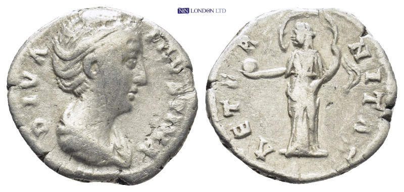 Diva Faustina (+141 AD), under Antoninus Pius (138-161 AD). AR Denarius (18mm, 3...