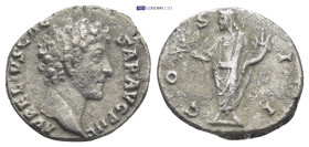 MARCUS AURELIUS (Caesar, 139-161). Denarius. (17mm, 2.8 g) Rome. Obv: AVRELIVS CAESAR AVG PII F. Bare head right. Rev: COS II. Honos standing facing, ...