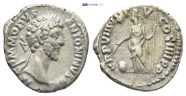 Commodus AR Denarius. (18mm, 2.8 g) Rome, AD 182-183. M COMMODVS ANTONINVS AVG, laureate head right / TR P VIII IMP V COS IIII P P, Providentia standi...