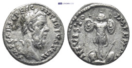 Pescennius Niger. AD 193-194. AR Denarius (17mm, 3.20 g). Antioch mint. IMP CAES C PESC NIGER IVSTI AV, laureate head right / INVISTO IMPERAT, trophy;...