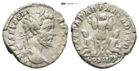 Septimius Severus AR Denarius. (17mm, 2.9 g) Rome, AD 195. L SEPT SEV PERT AVG IMP V, laureate head right / PART ARAB PART ADIAB, two captives seated ...