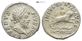 Septimius Severus AR Denarius. (18mm, 3.3 g) Rome, AD 202-210. SEVERVS PIVS AVG, laureate head right / INDVLGENTIA AVGG, the Dea Caelestis riding righ...