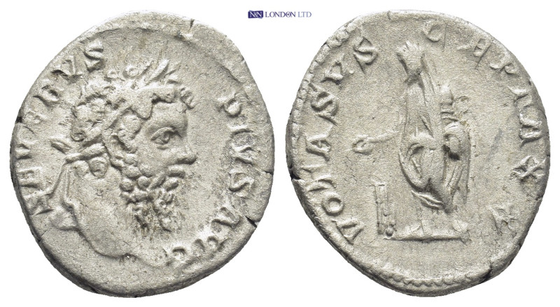 Septimius Severus, 193 - 211 AD Silver Denarius, Rome Mint, (17mm, 3.4 g) Obvers...