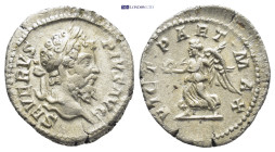Septimius Severus. Denarius. (19mm, 3.3 g) 202-210 AD. Rome. Anv.: SEVERVS PIVS AVG, laureate head right. Rev.: VICT PART MAX, Victory advancing left,...