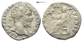 Septimius Severus. Silver denarius, (17mm, 2.5 g) AD 197-198. Rome. Obv: L SEPT SEV PERT AVG IMP X, laureate head right. Rev: PACI AETERNAE, Pax seate...