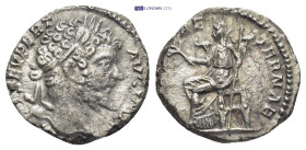 Septimius Severus. Silver denarius, (17mm, 3.8 g) AD 197-198. Rome. Obv: L SEPT SEV PERT AVG IMP X, laureate head right. Rev: PACI AETERNAE, Pax seate...
