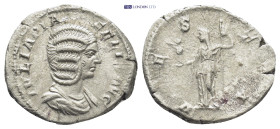 Julia Domna, 193-217. Denarius (Silver, 19mm, 2.7 g), Rome, 211-217. IVLIA PIA FELIX AVG Draped bust of Julia Domna to right. Rev. VESTA Vesta standin...