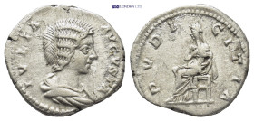Julia Domna. Augusta AD 193-217. Rome Denarius AR (18mm, 3,3 g) IVLIA PIA FELIX AVG, draped bust of Julia Domna right / PVDICITIA, Pudicitia, veiled, ...