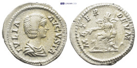 Julia Domna. Augusta AD 193-217. Rome Denarius AR (19mm, 2.7 g) IVLIA AVGVSTA, draped bust to right / MATER DEVM, Cybele seated to left on throne betw...