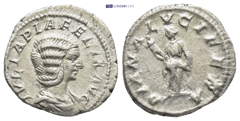 Julia Domna. Augusta, A.D. 193-217. AR denarius (18mm, 3.1 g). Rome, under Carac...