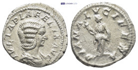 Julia Domna. Augusta, A.D. 193-217. AR denarius (18mm, 3.1 g). Rome, under Caracalla, A.D. 211-215. IVLIA PIA FELIX AVG, draped bust of Julia Domna ri...
