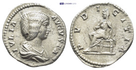 Julia Domna. Denarius. (19mm, 3.4 g) 196-211 d.C. Rome. Anv.: IVLIA AVGVSTA, draped bust to right. Rev.: PVDICITIA, Pudicitia seated to left, resting ...