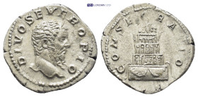 Divus Septimius Severus after AD 211. Rome Denarius AR (19mm, 3,0 g DIVO SEVERO PIO, bare head of Severus to right / CONSECRATIO, garlanded funeral py...