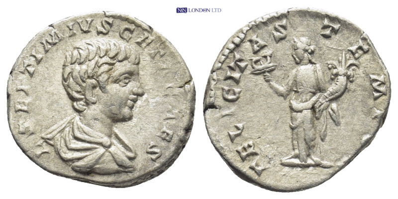 GETA (209-211). Denarius. (18mm, 3.2 g) Rome. Obv: L SEPTIMIVS GETA CAES. Bare h...