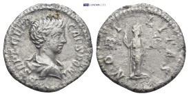 Geta as Caesaer, 198-209 AD. AR, Denarius. (17mm, 2.9 g). Rome. Obv: P SEPT GETA CAES PONT. Bust of Geta, bare-headed, draped, right. Rev: NOBILITAS. ...