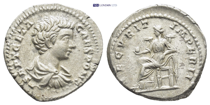 Geta, as Caesar, 198-209. Denarius (Silver, 19mm, 3.2 g), Rome, 200-202. P SEPT ...
