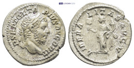 Geta. AD 209-211. AR Denarius (20mm, 3.2 g). Liberalitas issue. Rome mint. Struck AD 211. P SEPT GETA PIVS AVG BRIT, laureate head right / LIBERALITAS...