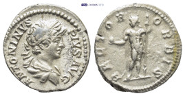 Caracalla (197-217 AD). AR Denarius (19mm, 3.3 g), Roma (Rome), 199-200 AD. Obv. ANTONINVS AVGVSTVS, laureate, draped and cuirassed bust right, seen f...