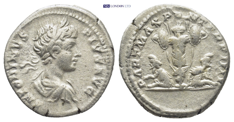 Caracalla (AD 198-217). AR denarius (18mm, 3.4 g). Rome, AD 201. ANTONINVS-PIVS ...