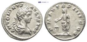 Caracalla as Augustus (AD 198-217). Silver denarius (19mm, 3.3 g). Laodicea, 201. ANTONINVS — AVGVSTVS, laureate, draped, cuirassed bust right / P MAX...
