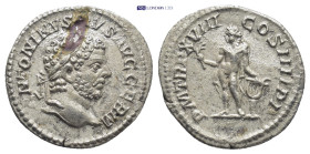 Caracalla, 198-217. Denarius (Silver, 18mm, 2.4 g), Rome, 215. ANTONINVS PIVS AVG GERM Laureate head of Caracalla to right. Rev. P M TR P XVIII COS II...
