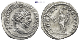 Caracalla, 198-217. Denarius (Silver, 18mm, 2.7 g), Rome, 213-217. ANTONINVS PIVS AVG GERM Laureate head of Caracalla to right. Rev. LIBERAL AVG VIIII...