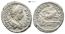 Caracalla, 198-217. Denarius (Silver, 19mm, 2.9 g), Rome, 203. ANTONINVS PIVS AVG Laureate and draped bust of Caracalla to right, seen from behind. Re...