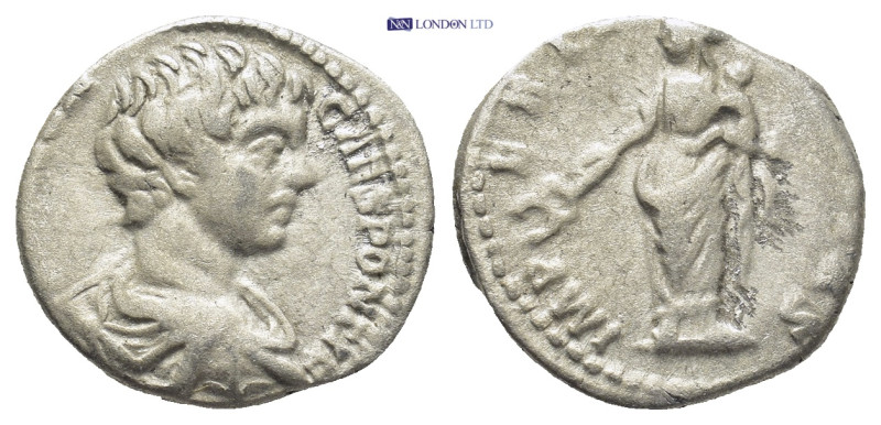 Caracalla, as Caesar, AR Denarius. (16mm, 3.0 g) Rome, AD 197-198. M AVR ANTON C...