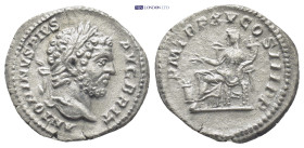 Caracalla. A.D. 198-217. AR denarius (18mm, 2.9 g). Rome mint, Struck A.D. 214. ANTONINVS PIVS AVG BRIT, laureate head right / P M TR P XV COS III P P...