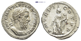 MACRINUS (217 - 218). Denarius. (19mm, 3.4 g) Rome. Obv: IMP C M OPEL SEV MACRINVS AVG. Laureate and cuirassed bust right. Rev: P M TR P II COS P P. A...