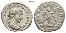Elagabalus (218-222 AD). AR Denarius (19mm, 3 g), Roma (Rome). Obv. IMP CAES ANTONINVS AVG, laureate, draped and cuirassed bust right, seen from behin...