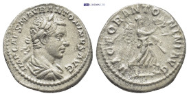 Elagabalus (AD 218-222). AR denarius (19mm, 2.5 g). Rome. IMP CAES M AVR ANTONINVS AVG, laureate, draped bust of Elagabalus right, seen from behind / ...