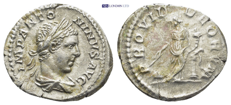 Elagabalus (AD 218-222). AR denarius (20mm, 2.6). Rome. IMP ANTO-NINVS AVG, laur...