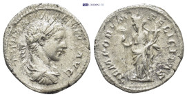 Elagabalus, AD 218-222. AR, Denarius. (19mm, 3.1 g). Rome. Obv: IMP ANTONINVS AVG. Bust of Elagabalus, laureate, draped, right. Rev: TEMPORVM FELICITA...