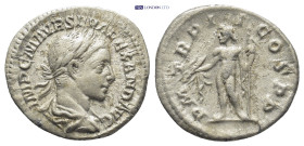 SEVERUS ALEXANDER (222-235). Denarius. (19mm, 2.5 g) Rome. Obv: IMP C M AVR SEV ALEXAND AVG. Laureate, draped and cuirassed bust right. Rev: P M TR P ...