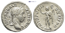 SEVERUS ALEXANDER (222-235). Denarius. (19mm, 2.9 g) Rome. Obv: IMP SEV ALEXAND AVG. Laureate head right, slight drapery. Rev: P M TR P VIIII COS III ...