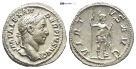 SEVERUS ALEXANDER (222-235). Denarius. (19mm, 3.8 g) Rome. Obv: IMP ALEXANDER PIVS AVG. Laureate head right. Rev: VIRTVS AVG. Virtus standing right, r...