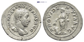 SEVERUS ALEXANDER (222-235). Denarius. (21mm, 2.8 g) Rome. Obv: IMP ALEXANDER PIVS AVG. Laureate bust right, with slight drapery. Rev: PROVIDENTIA AVG...