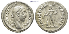 Severus Alexander AR Denarius. (20mm, 3.6 g) Rome, AD 228-231. IMP SEV ALEXAND AVG, laureate head right / IOVI CONSERVATORI, Jupiter standing left, ho...