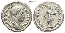 Severus Alexander, AD 222-235. AR, Denarius. (18mm, 3.3 g). Rome.
Obv: IMP SEV ALEXAND AVG. Head of Severus Alexander, laureate, right.
Rev: P M TR P ...