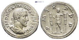 Maximinus I 'Thrax'. A.D. 235-238. AR denarius (19mm, 3.2 g). Rome mint, A.D. 235. IMP MAXIMINVS PIVS AVG, laureate, draped and cuirassed bust right /...