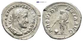 Maximinus I AR Denarius. (20mm, 2.8 g) Rome, AD 236-237. Laureate, draped, and cuirassed bust right / Providentia standing facing, head left, holding ...