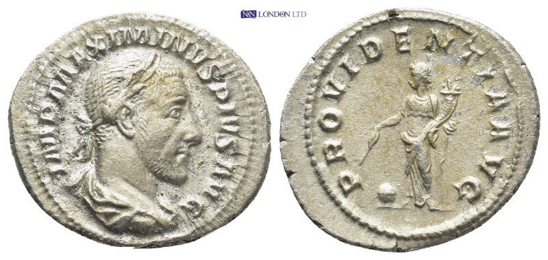 Maximinus I AR Denarius. (21mm, 2.8 g) Rome, AD 236-237. Laureate, draped, and c...